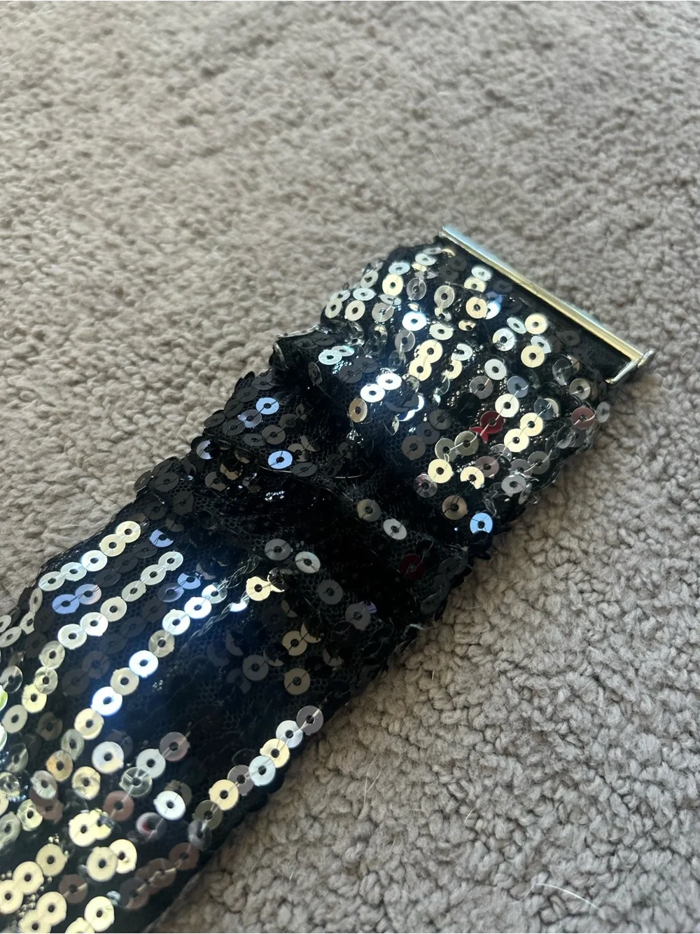 Daytrip Black Sequin Stretch Waist Belt - Shimmer Panel